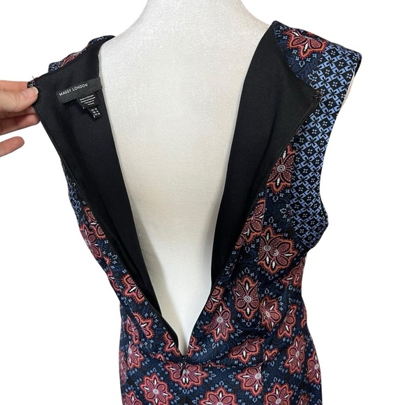 MAGGY LONDON Blue Pink Sheath Dress Sleeveless Midi Career Cocktail Party Sz 10 - Picture 7 of 10